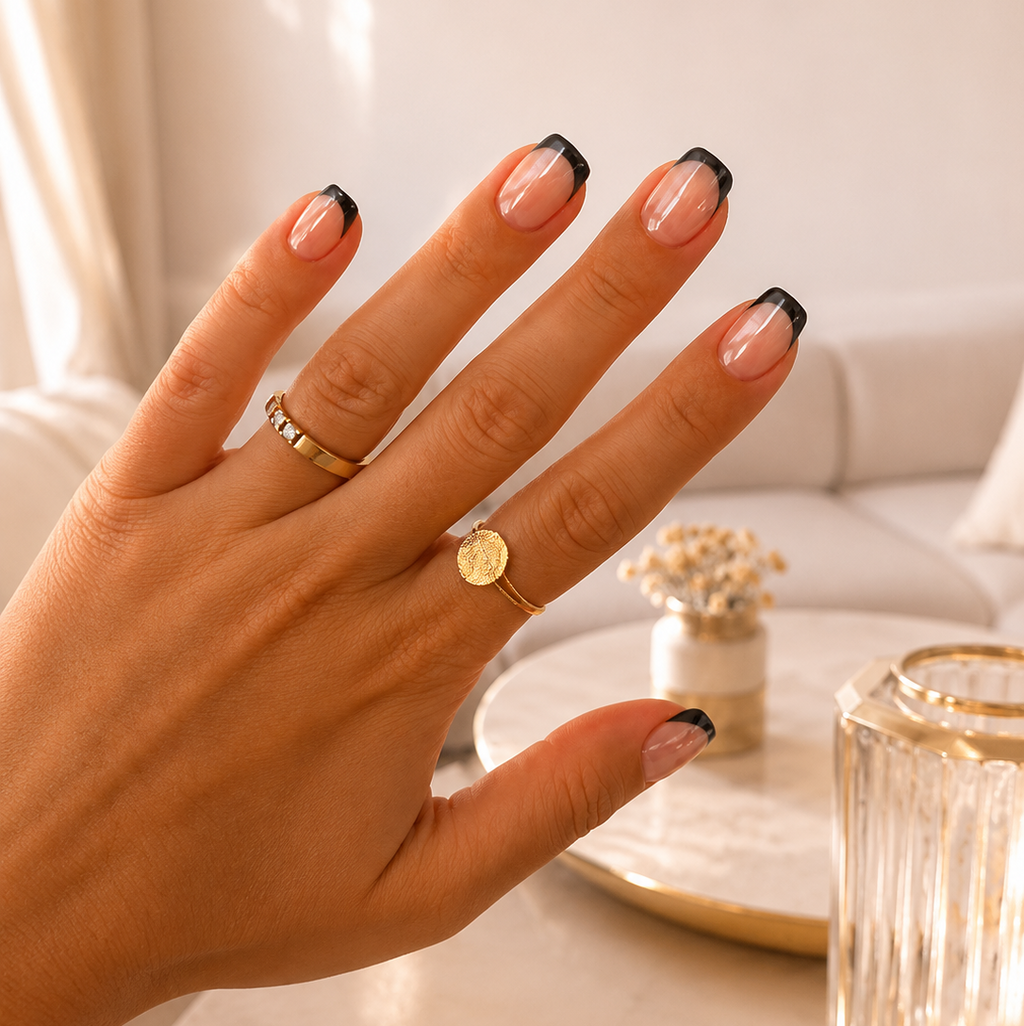 Black French Press On Nails